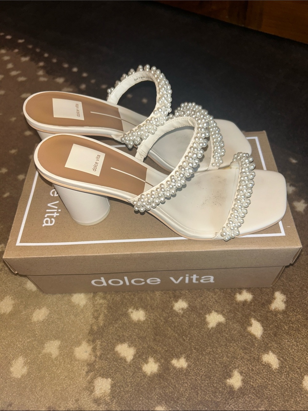 Dolce Vita Noel Heels in Vanilla Pearls with box